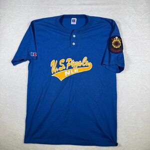 Russell Athletic US Pizza Co NLR Baseball Jersey Mens Large Blue Henly Patch USA